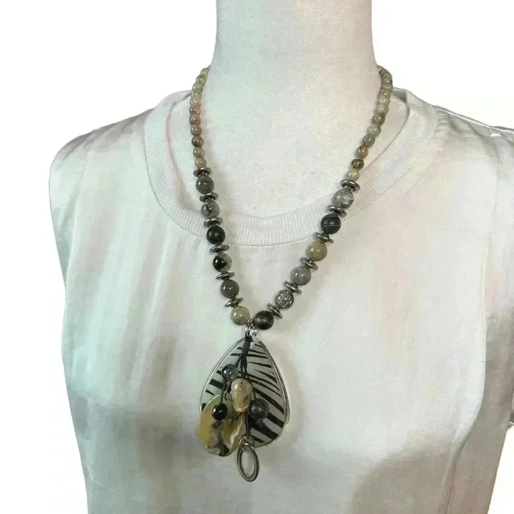 Natural Stone Beaded Necklace 22”